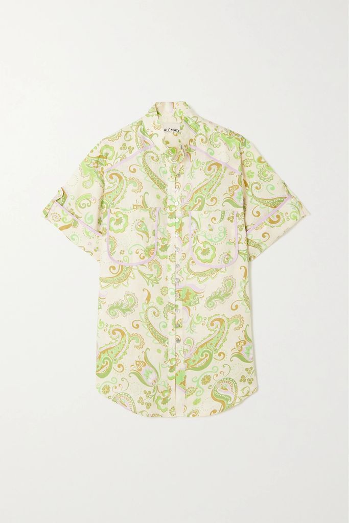 Marta Paisley-print Linen Shirt - Mint