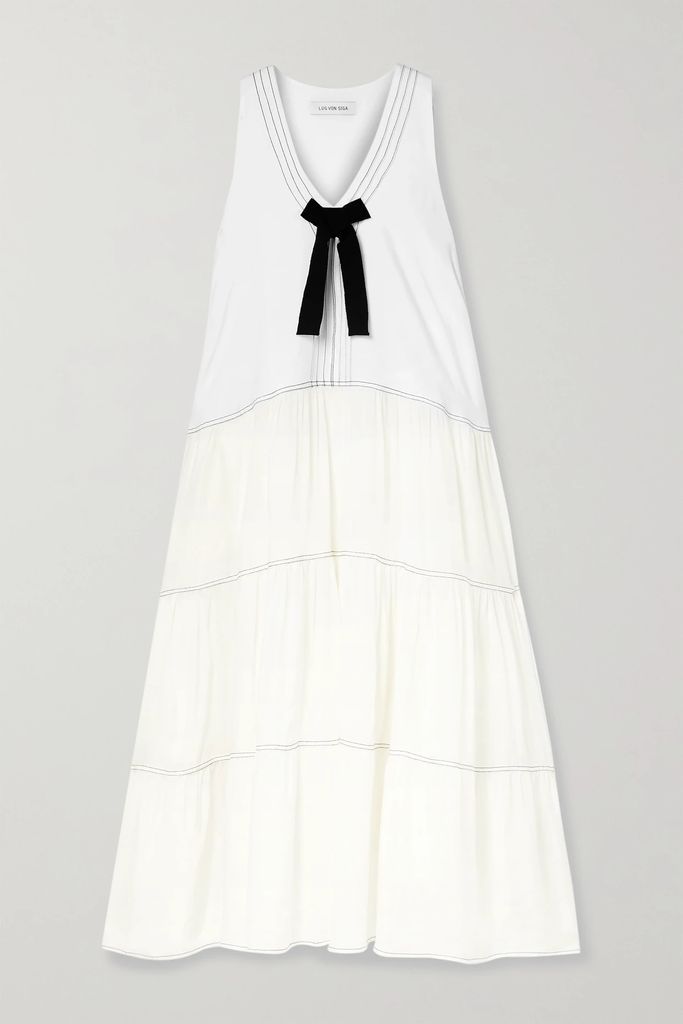 Lorena Tiered Grosgrain-trimmed Cupro Maxi Dress - White