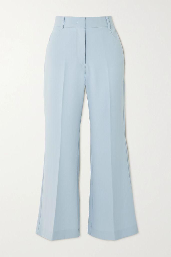 Cropped Twill Flared Pants - Light blue