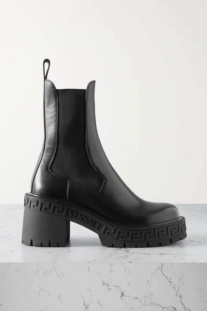 Rubber-trimmed Leather Platform Chelsea Boots - Black