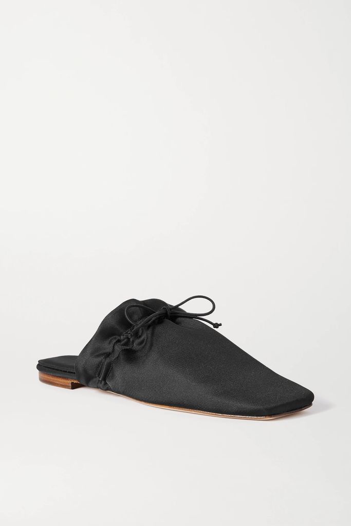 The Puff Satin Slippers - Black