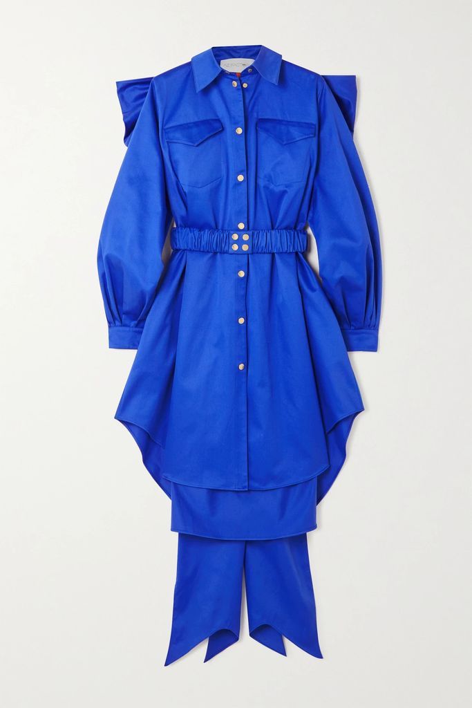 + Thebe Magugu Amigos Bow-detailed Cotton-twill Mini Shirt Dress - Blue
