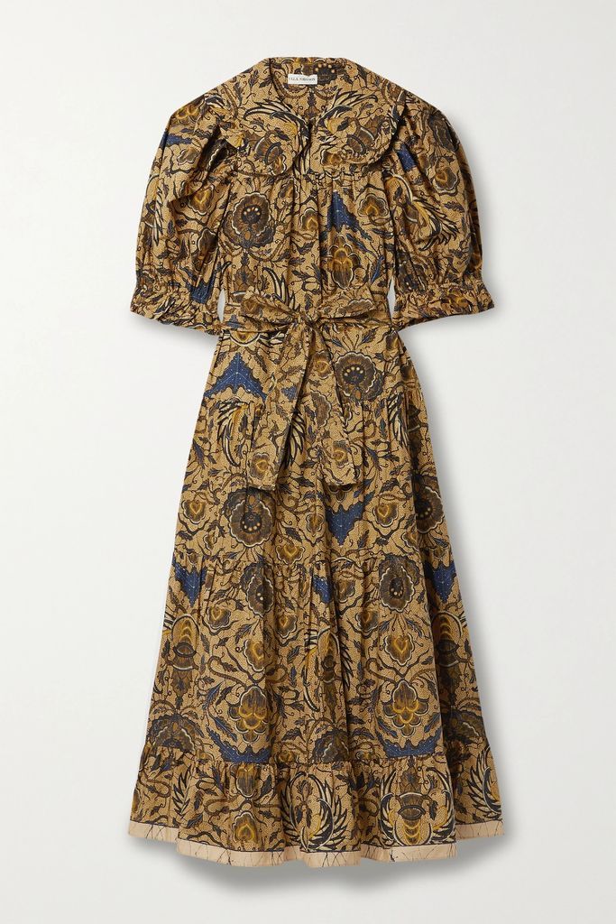 Rosalind Belted Printed Cotton-poplin Midi Dress - Brown