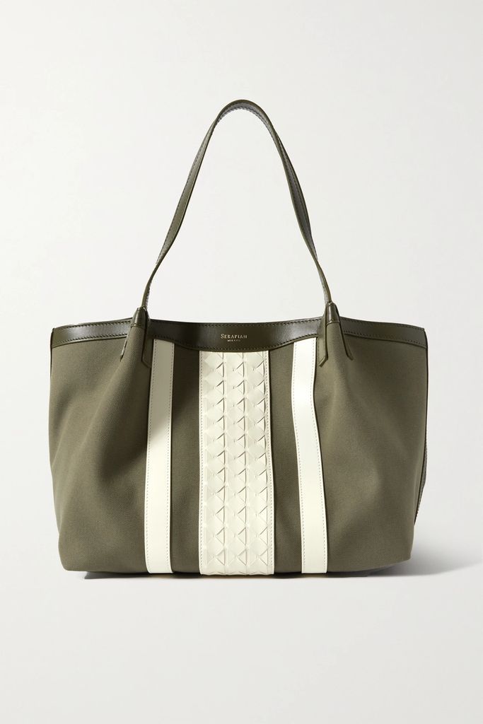 Secret Small Leather-trimmed Canvas Tote - Army green