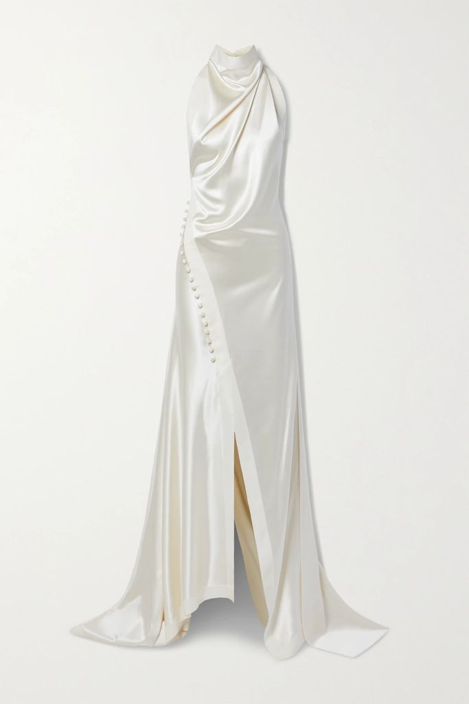 Sasha Draped Silk-charmeuse Halterneck Gown - Ivory