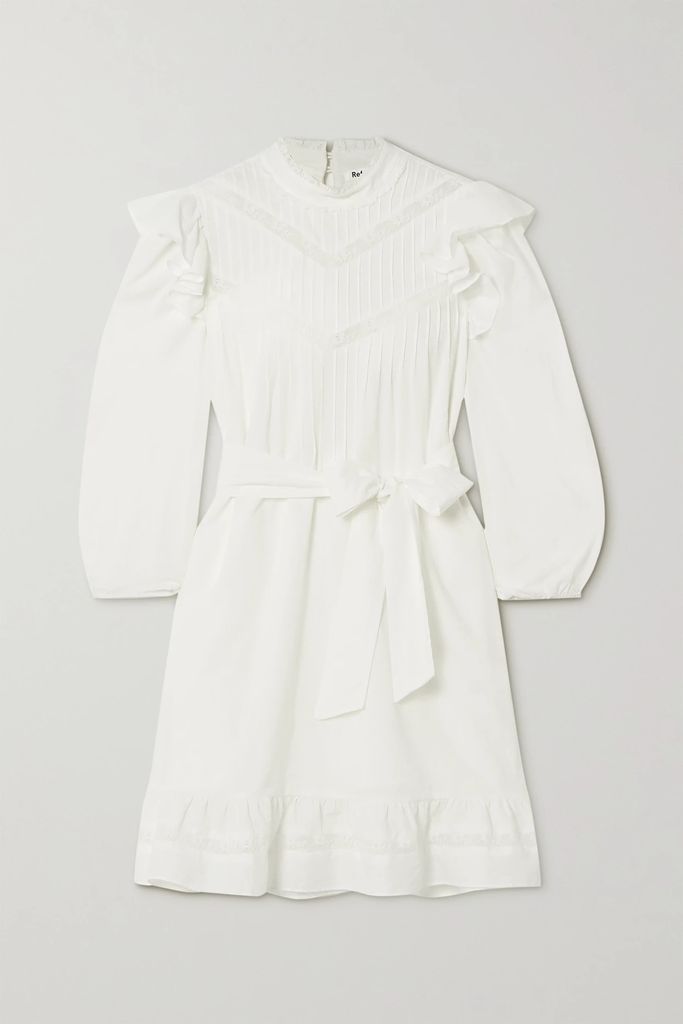 Dinah Lace-trimmed Ruffled Cotton Mini Dress - Ivory