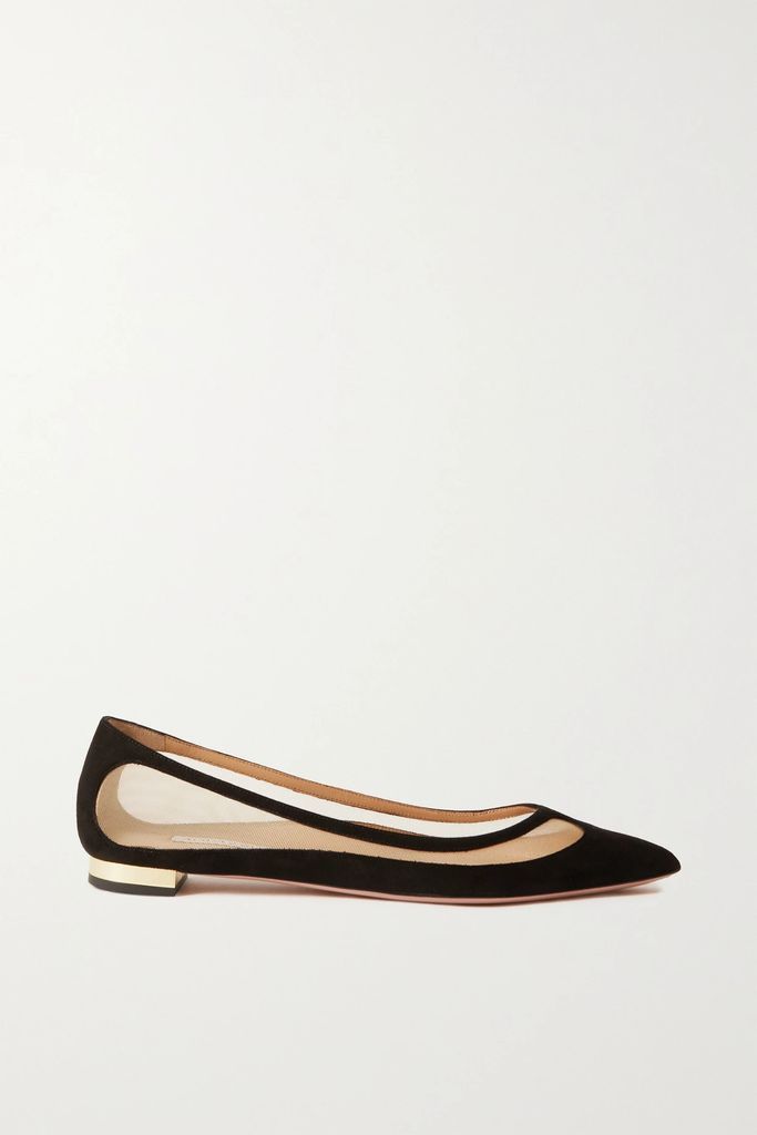Amal Suede And Mesh Point-toe Flats - Black
