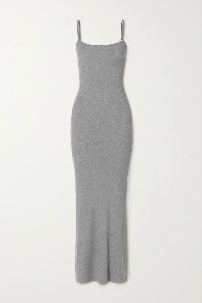 Soft Lounge Ribbed Stretch-modal Jersey Maxi Dress - Heather Grey