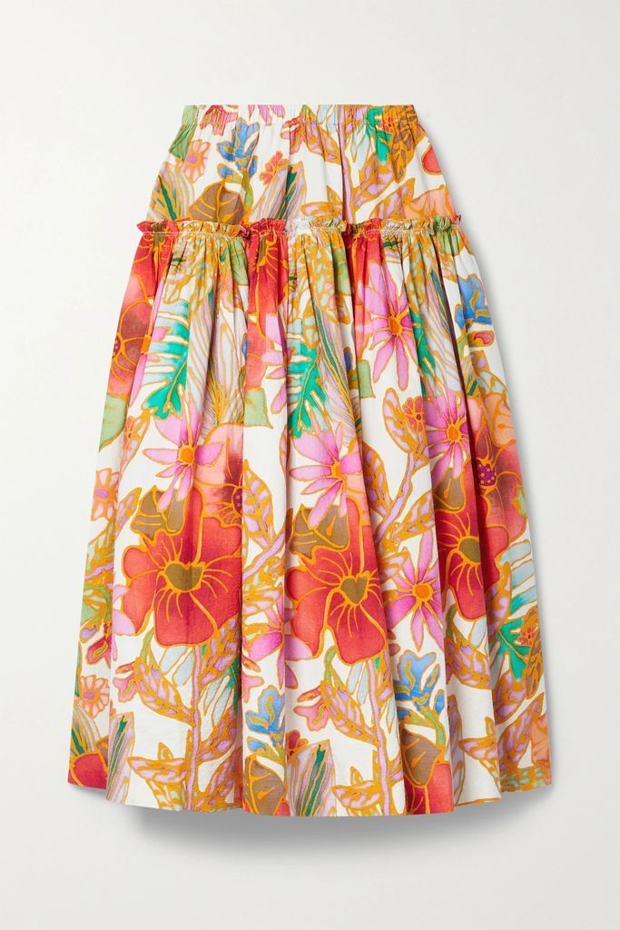 Alejandra Floral-print Organic Cotton-jacquard Midi Skirt - Red