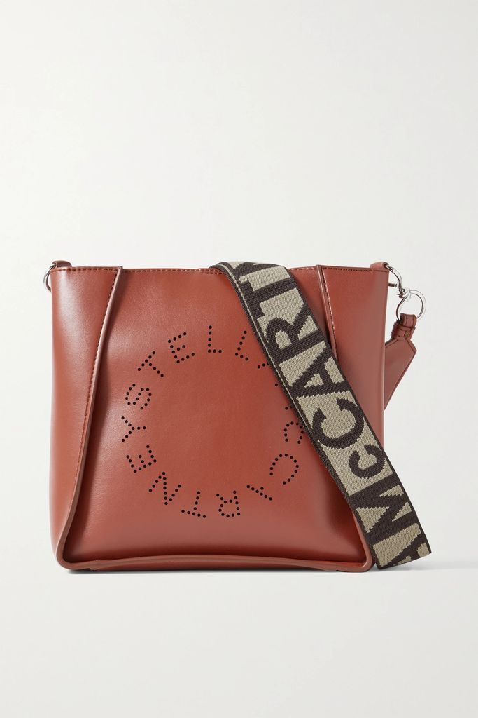 Perforated Vegetarian Leather Shoulder Bag - Brown