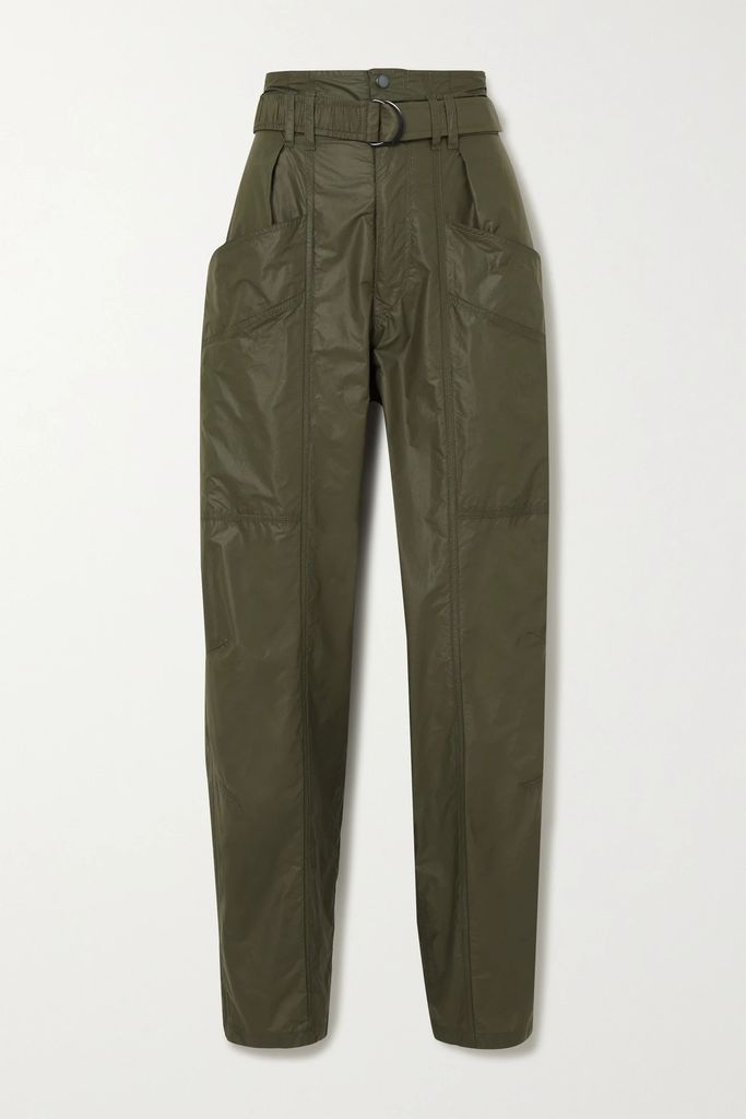 Ekali Belted Shell Tapered Pants - Army green