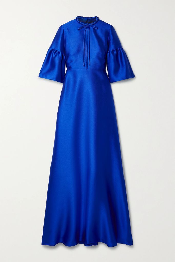 Tie-neck Mikado-piqué Gown - Royal blue