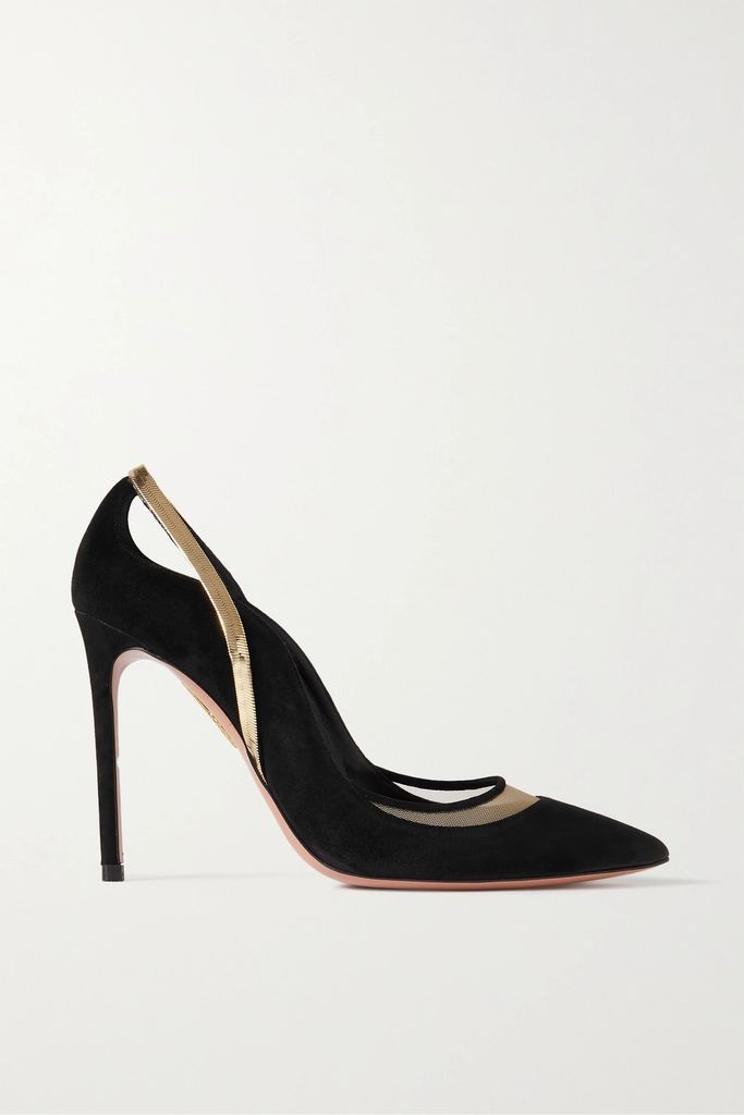 Soiree 105 Embellished Suede And Mesh Pumps - Black
