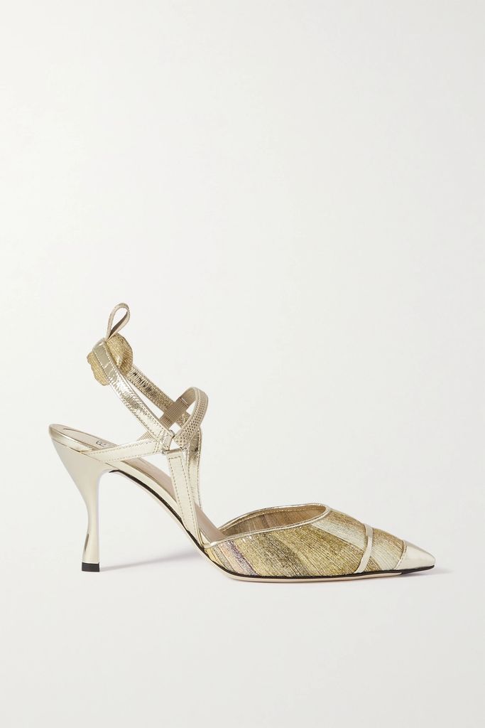Colibri Pleated Metallic Organza And Leather Slingback Pumps - Gold