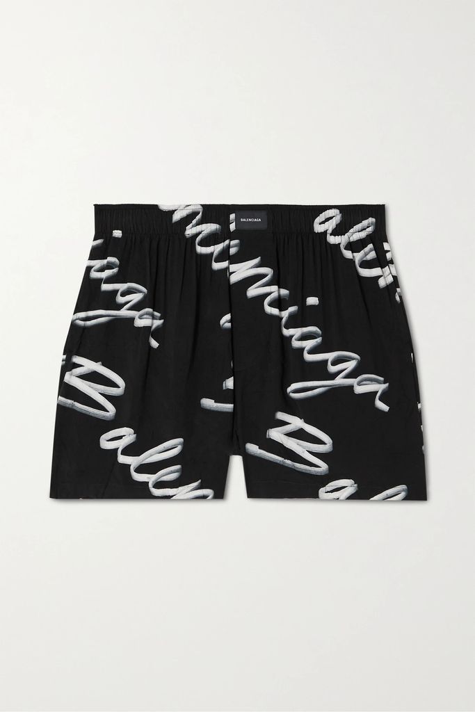 Printed Pleated Woven Shorts - Black