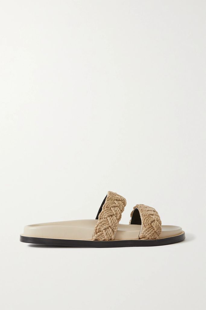 Ronda Braided Jute And Leather Slides - Beige
