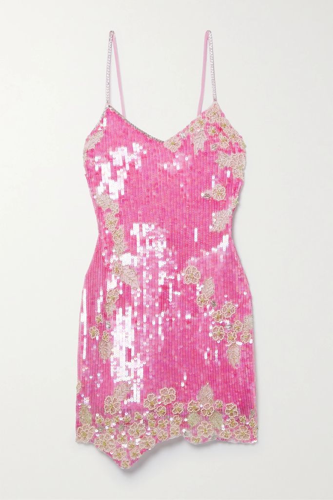 Meline Embellished Sequined Tulle Mini Dress - Pink