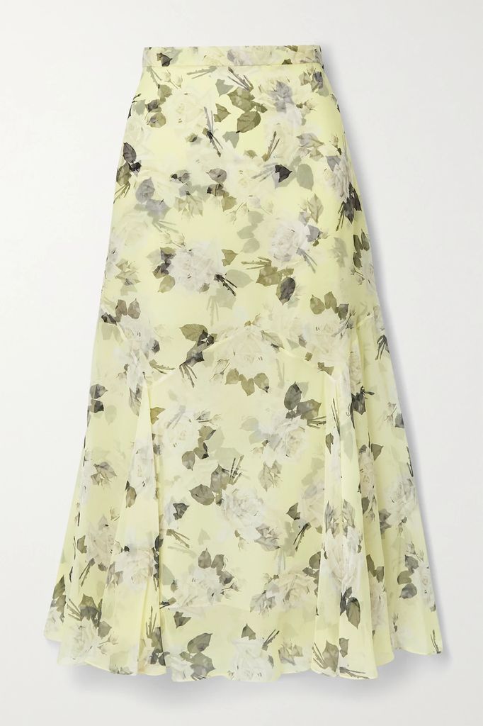 Shea Floral-print Silk-chiffon Midi Skirt - Pastel yellow