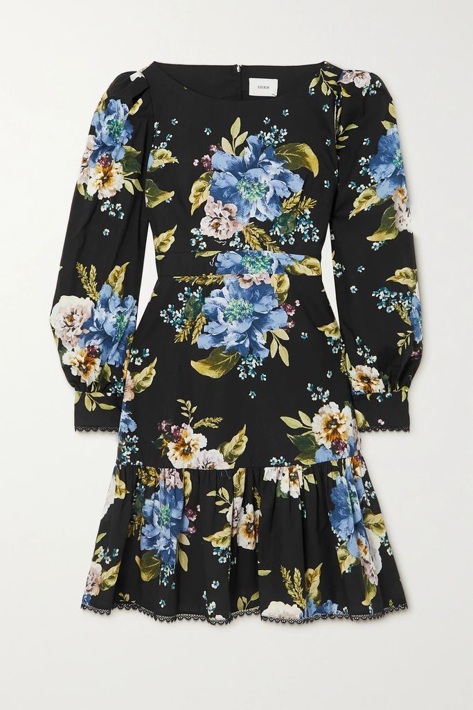 Rydal Lace-trimmed Floral-print Cotton-poplin Mini Dress - Black