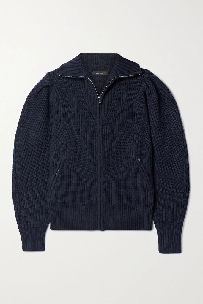 Abby Ribbed Wool And Cashmere-blend Cardigan - Navy