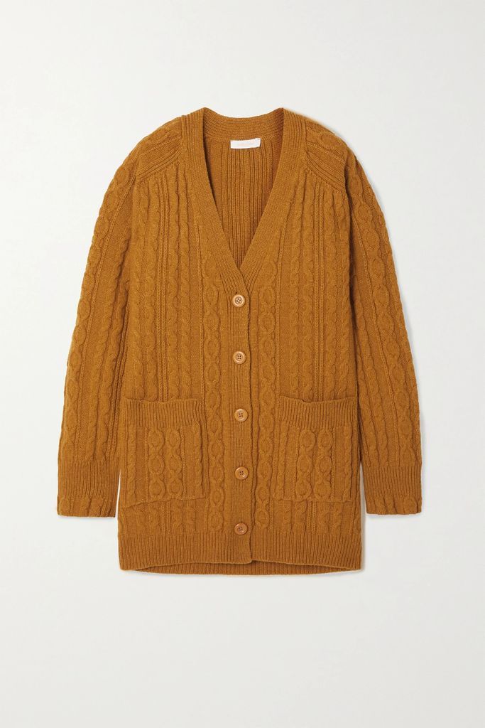 Cable-knit Wool-blend Cardigan - Camel