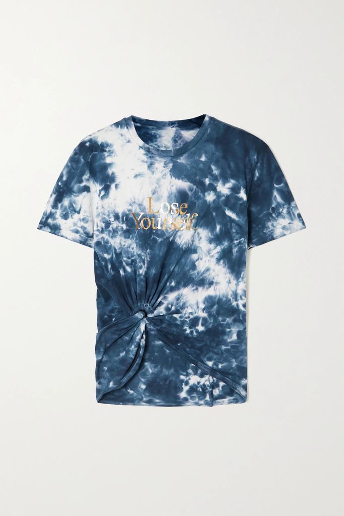Knotted Printed Tie-dyed Cotton Jersey T-shirt - Navy