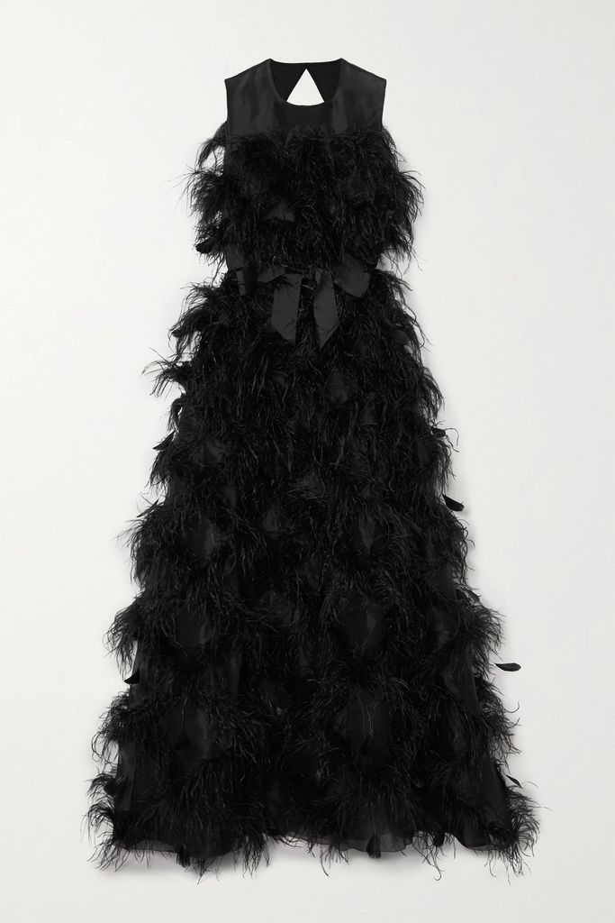 Mystique Feather-trimmed Cutout Silk-organza Gown - Black
