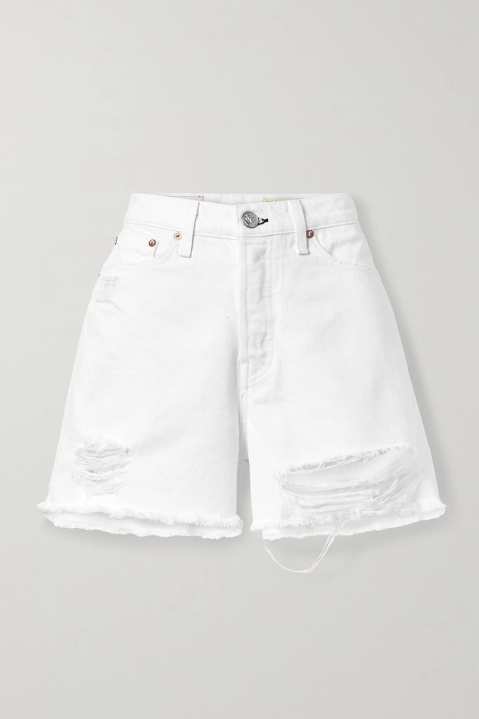 Maya Distressed Organic Denim Shorts - White