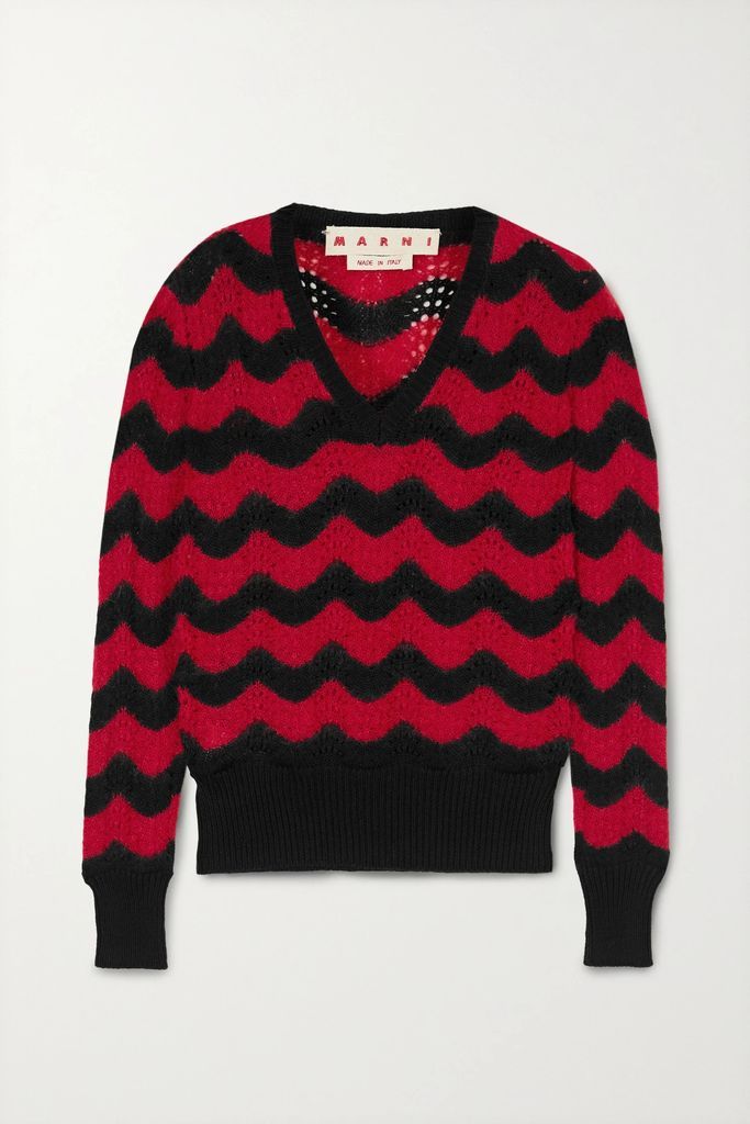 Striped Pointelle-knit Cotton-blend Sweater - Black
