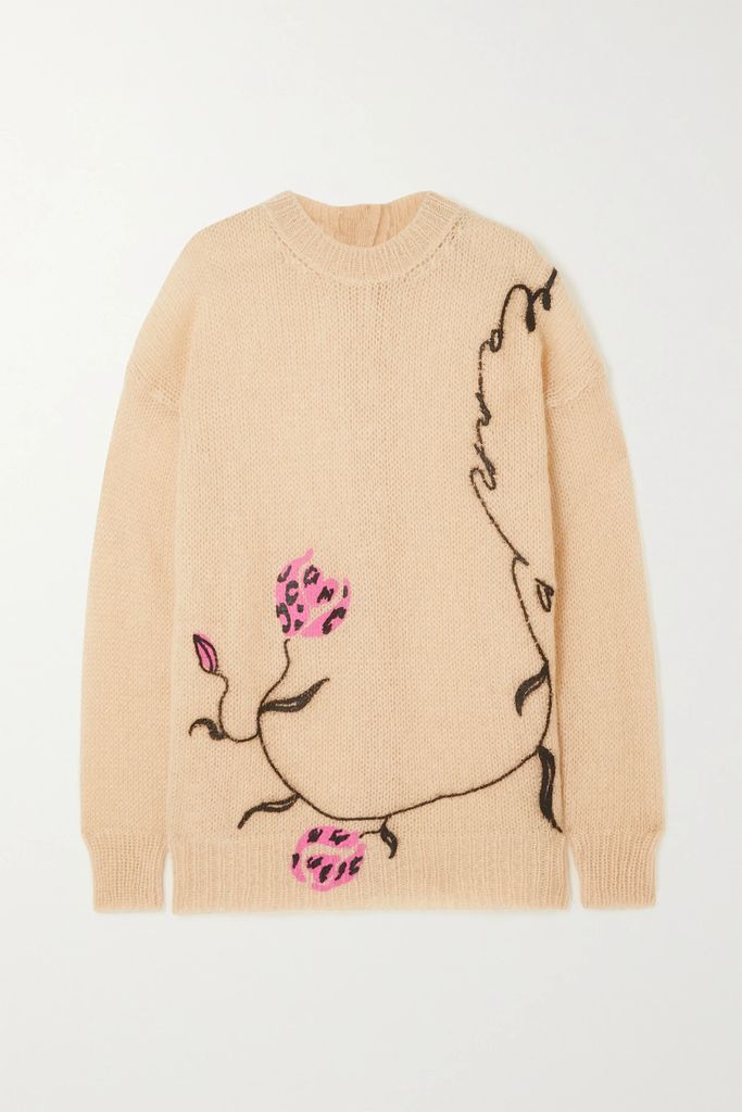Floral-print Mohair-blend Sweater - Pastel pink