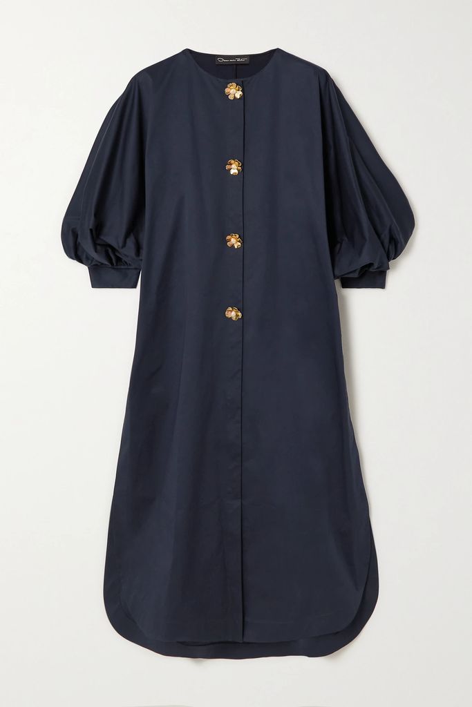Embellished Stretch-cotton Tunic - Navy