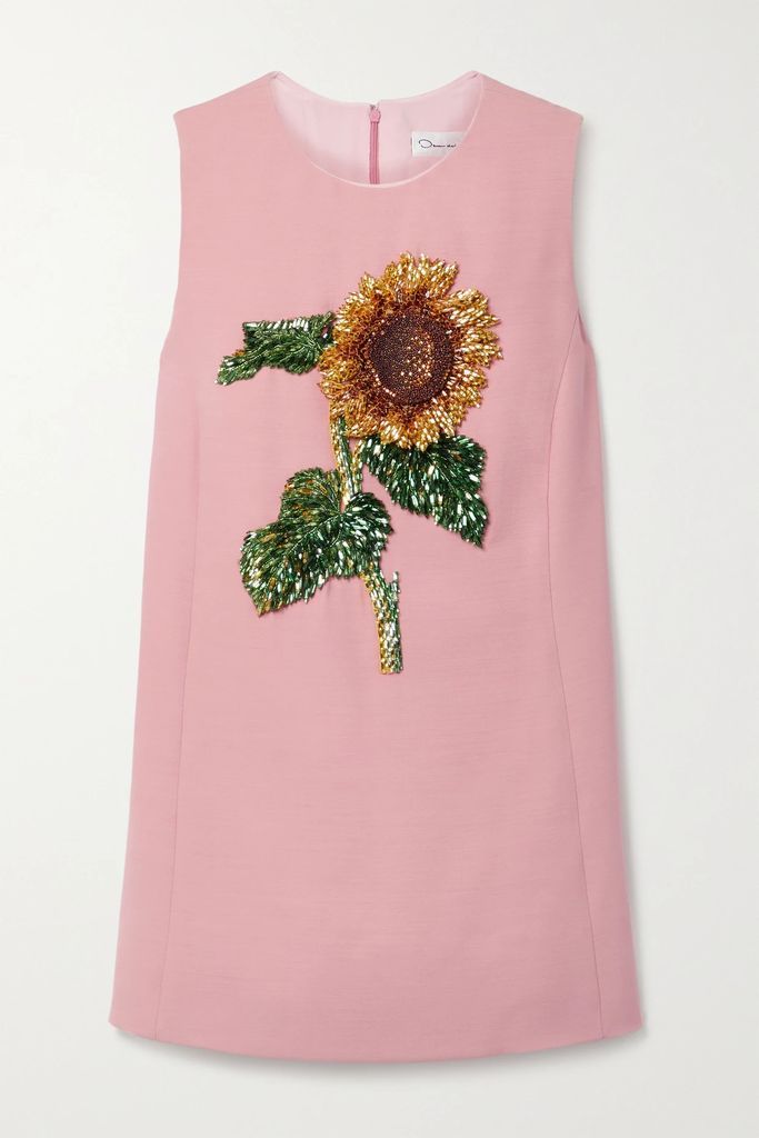 Embellished Wool And Silk-blend Mini Dress - Antique rose