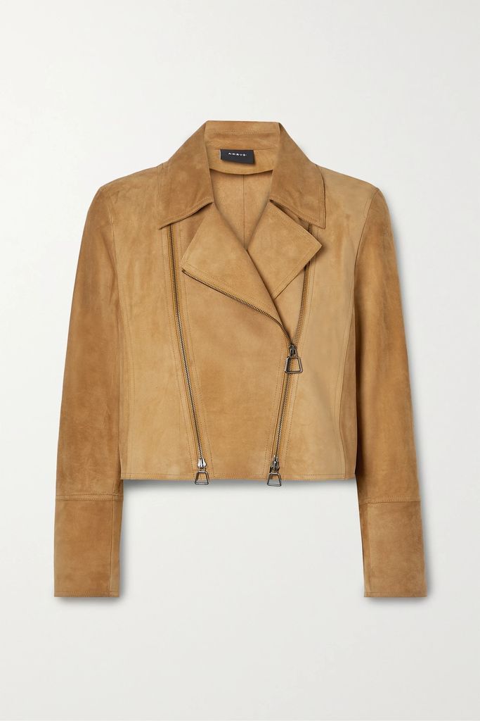 Clary Cropped Suede Biker Jacket - Tan