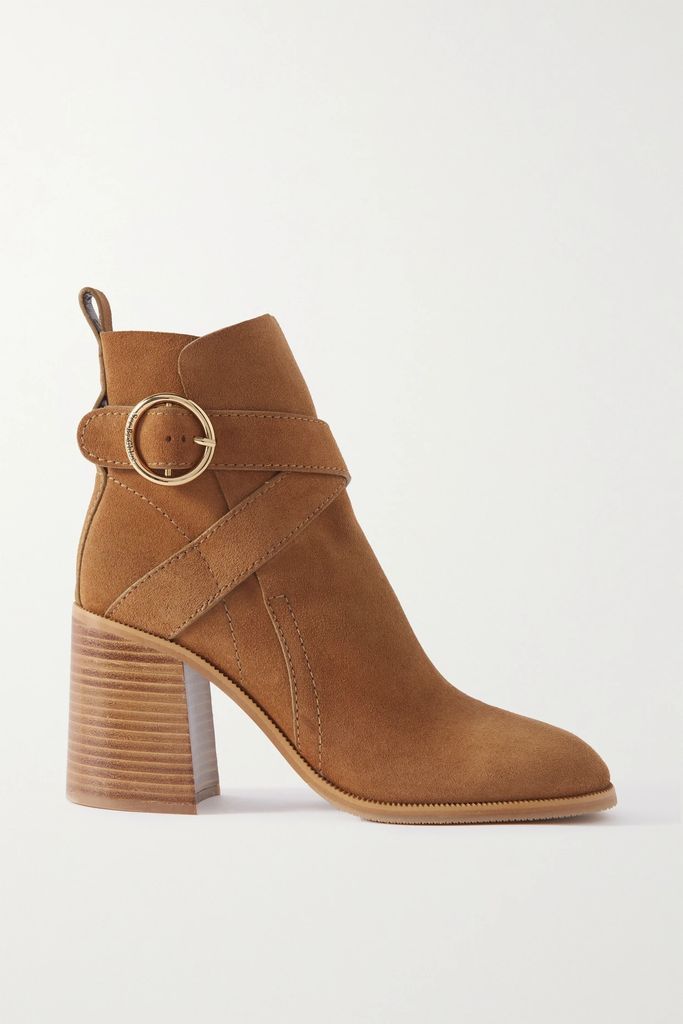Lyna Buckled Suede Ankle Boots - Tan