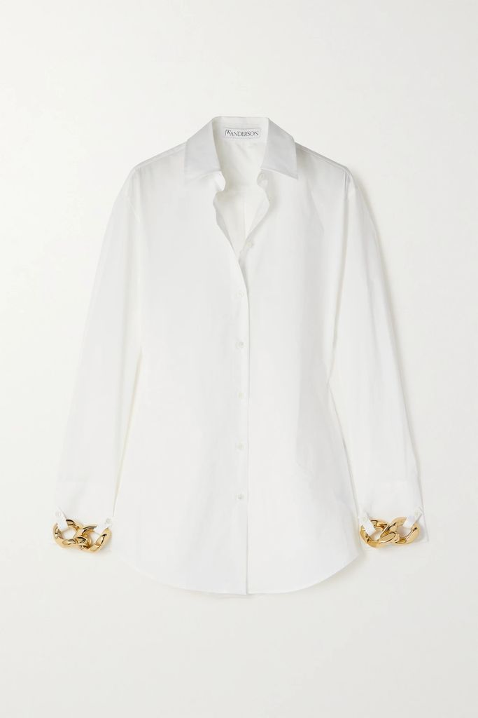 Chain-embellished Cotton-poplin Shirt - White