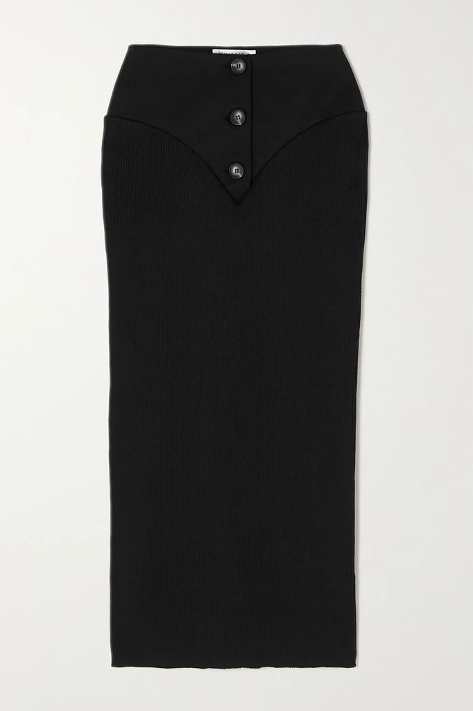 Jersey And Twill Midi Skirt - Black