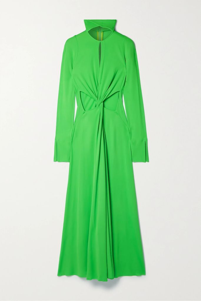 Cutout Twist-front Jersey Midi Dress - Green