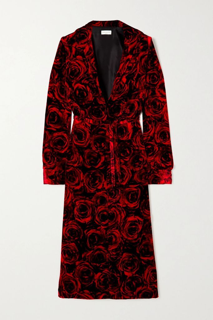 Floral-print Velvet Midi Dress - Red