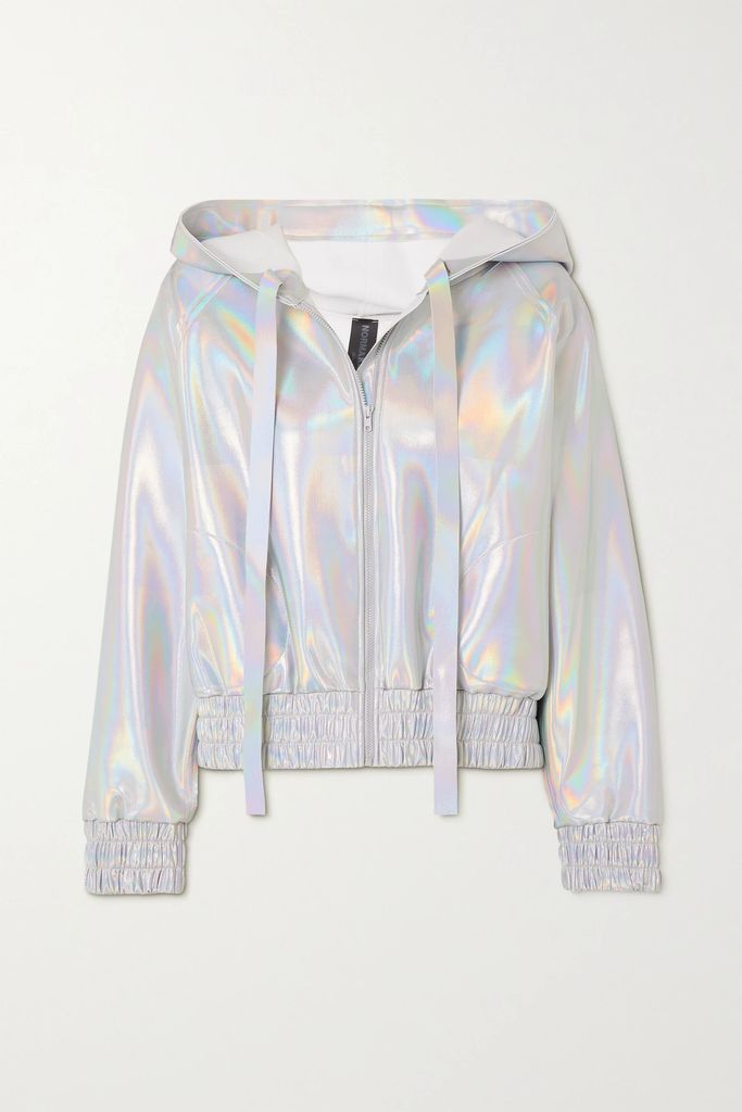 Hooded Iridescent Coated Stretch-jersey Bomber Jacket - Silver