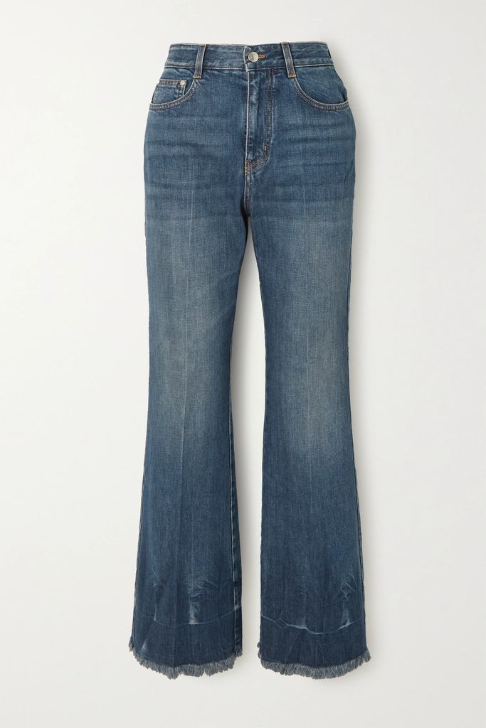 Frayed High-rise Organic Flared Jeans - Blue