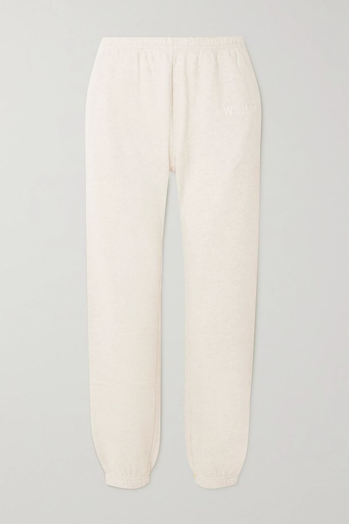 Embroidered Organic Cotton-blend Jersey Track Pants - Off-white