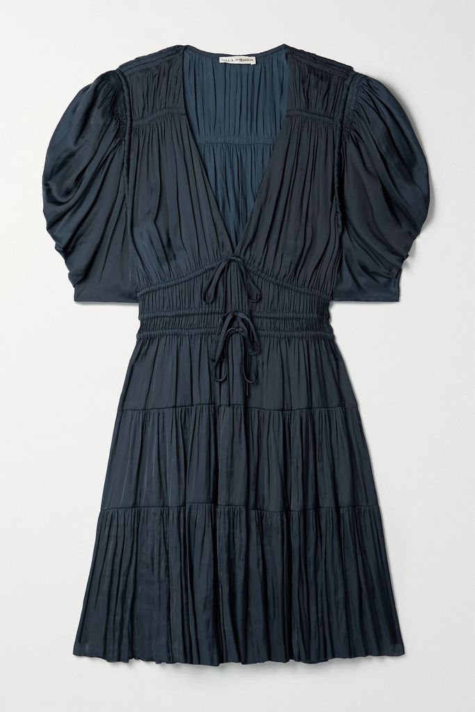 Azaria Plissé-satin Mini Dress - Midnight blue