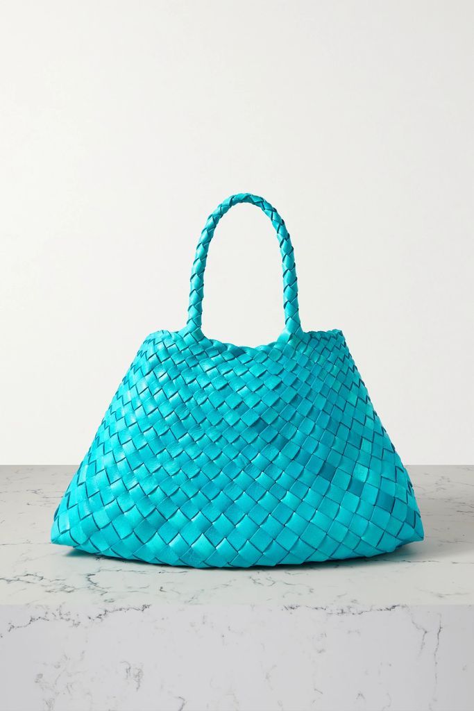 Sante Croce Small Woven Leather Tote - Turquoise
