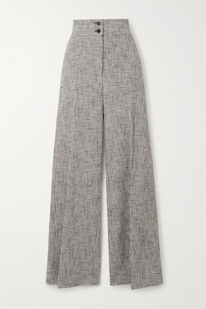 Rudy Pleated Gingham Cotton-blend Wide-leg Pants - Black