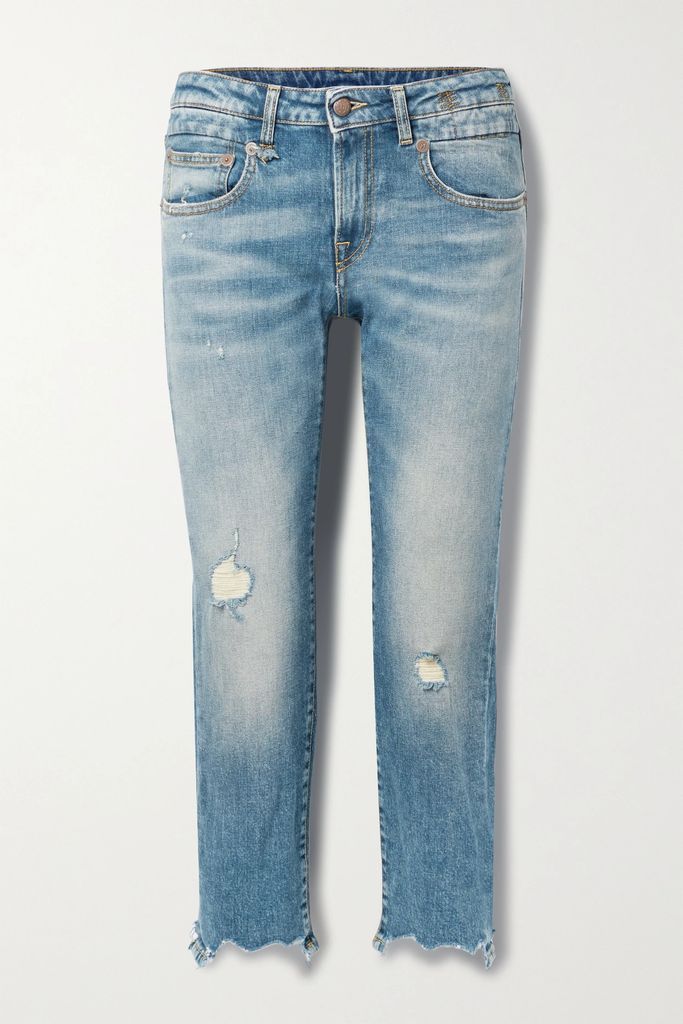 Boy Straight Frayed Mid-rise Jeans - Light denim