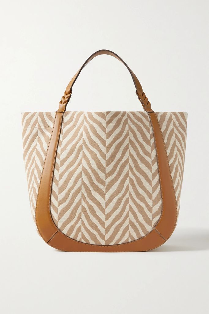 Albers Leather-trimmed Cotton-jacquard Tote - Sand