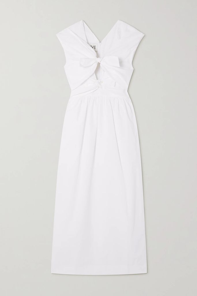 Nina Knotted Cutout Cotton-poplin Midi Dress - White
