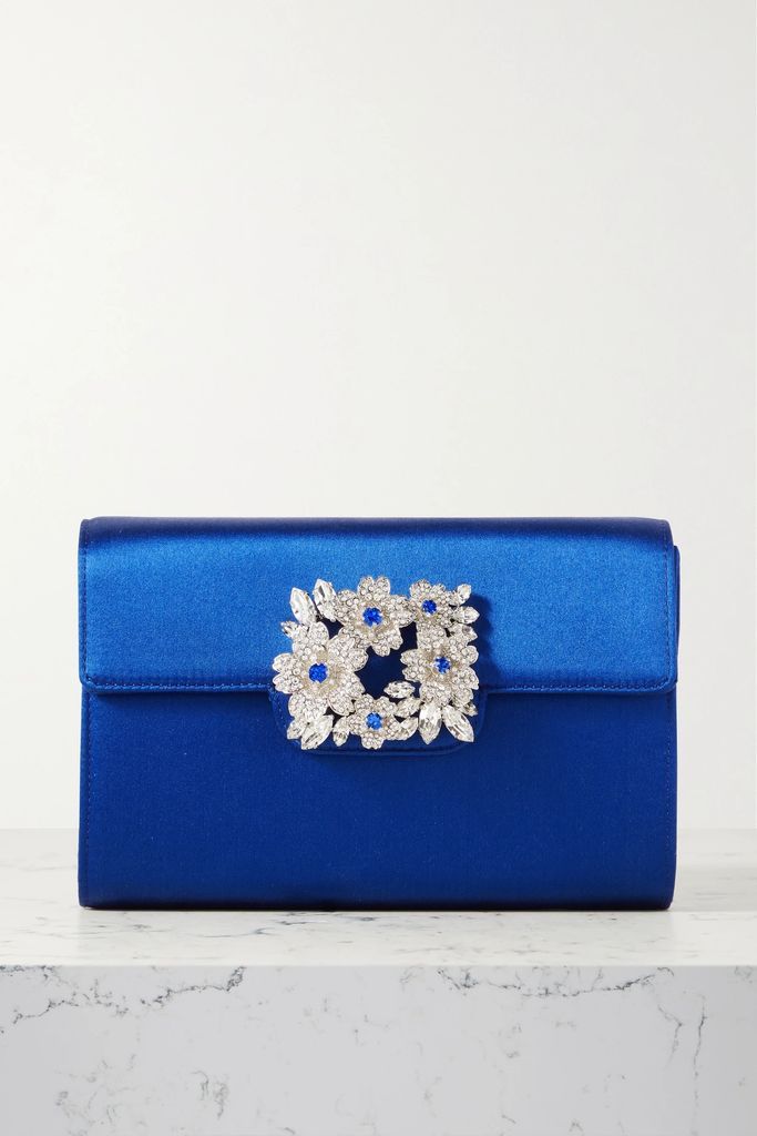 Rv Bouquet Strass Embellished Satin Clutch - Royal blue