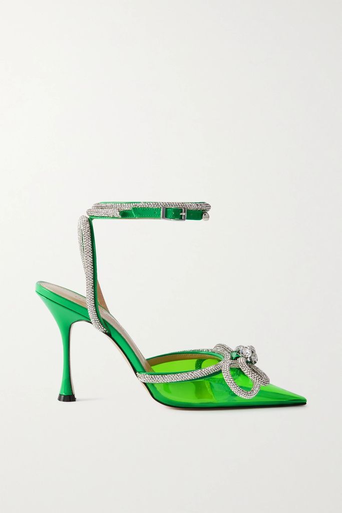 Double Bow Crystal-embellished Neon Pvc And Patent-leather Pumps - Green