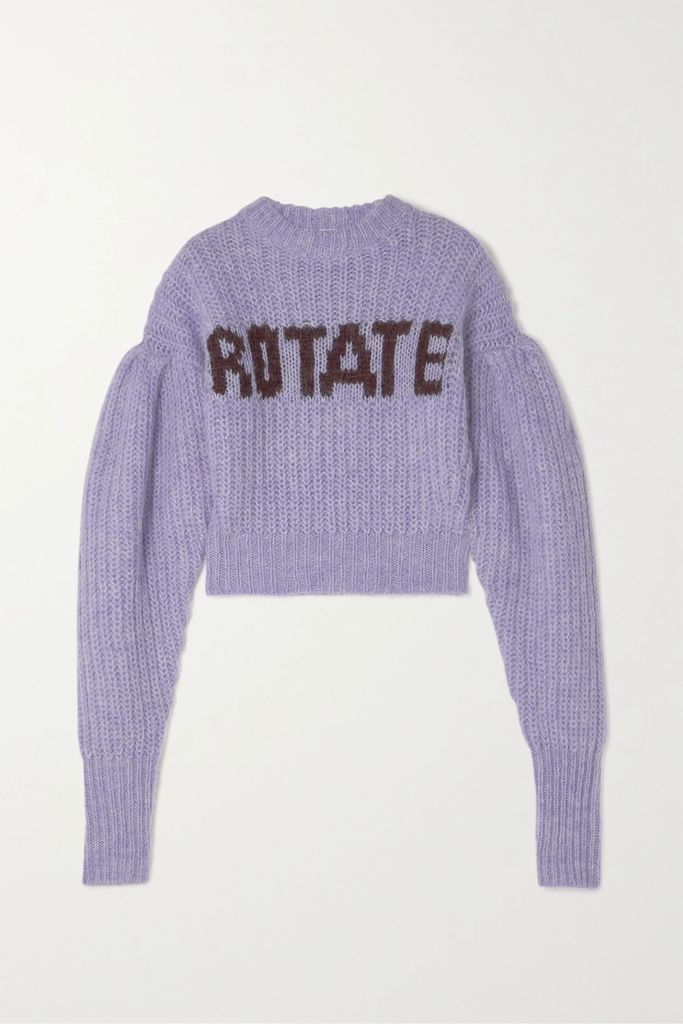 Adley Cropped Intarsia Wool-blend Sweater - Lilac
